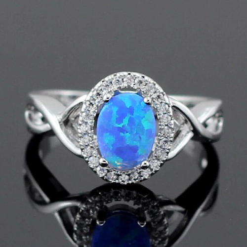 Fire Opal CZ Oval Silver Plated Ring for Women 64B
