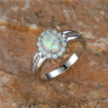 Female Fire Opal Stone Ring Boho Big Oval Silver Jewelry Vintage Wedding Engagement Rings For Women
