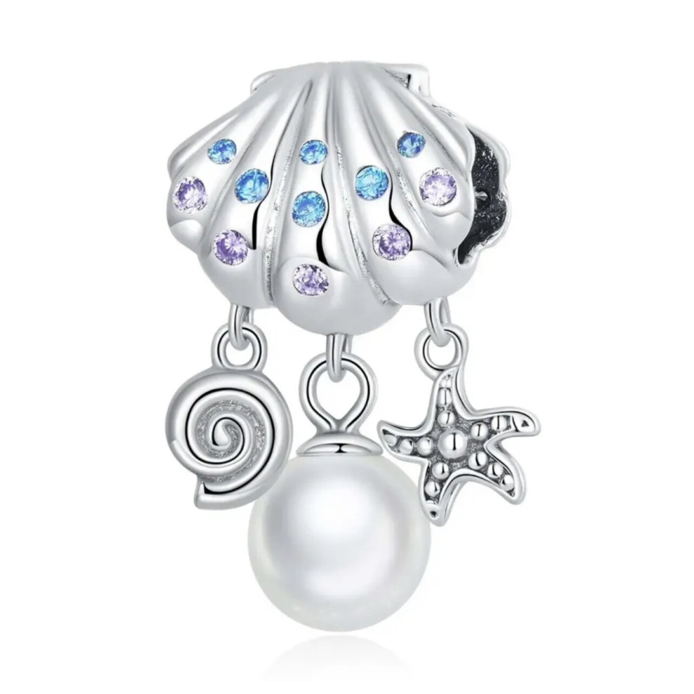 Clam Pearl Sea Life Charm Bead Star Fish Shell With Cubic Zirconia Genuine 925 Sterling Silver Compatible With Pandora Bracelets