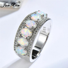 Boho Big Fire Opal Stone Ring Vintage Silver Wedding Rings Promise Love Heart Engagement Rings For Women