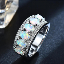 Boho Big Fire Opal Stone Ring Vintage Silver Wedding Rings Promise Love Heart Engagement Rings For Women