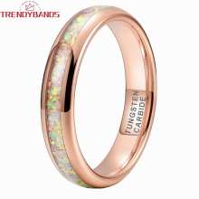 4mm Women Rings Tungsten Wedding Band for Men Engagement Jewelry Opal Inlay Domed Polished Comfort Fit