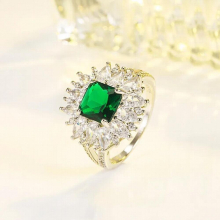 Green Square Crystal Ring Silver Plated Vintage Emerald Cubic Zirconia Statement Band Rings for Women Finger Wedding Jewelry