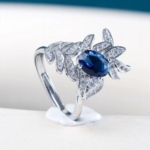 Bella Box Oval Sapphire Rings For Women Fine Jewelry With Gemstones Leaves Shaped Female Engagement Anniversary