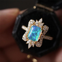 Vintage Female Square Opal Ring Classic Thin Engagement Ring Charm Crystal Crown Stone Wedding Rings For Women
