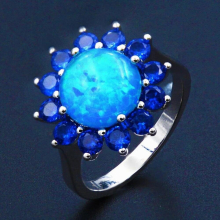 Ocean Lab-created Fire Opal Ring with Purple Cubic Zirconia