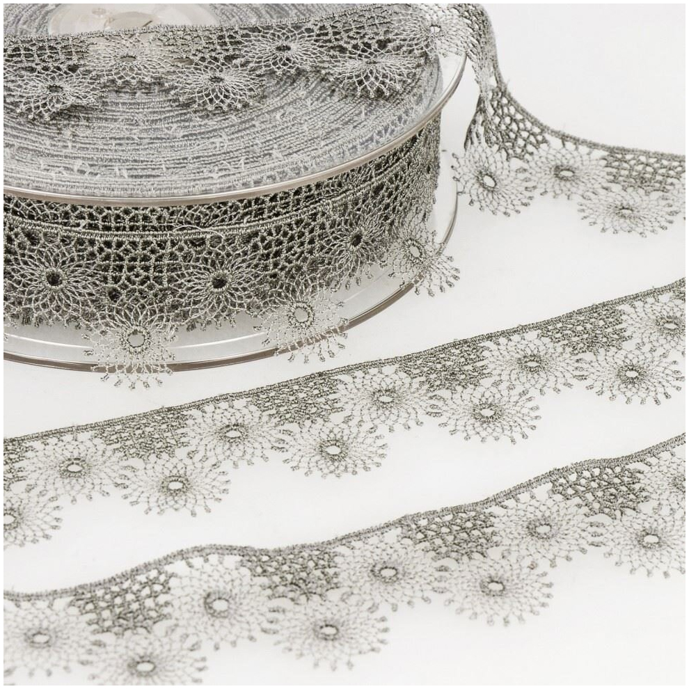 Stephanoise 30mm Embroidery Tulle Lace Trim Medium Grey - per metre-image-OPC-PCVXWDW-NEW