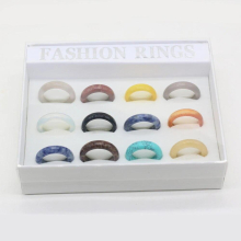 Unisex Natural Stone Agates Rings Gem Stones Crystal Opal Finger Ring for Women Gift 12PC Mix Rings