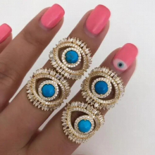round fire opal Gem jewelry sparking bling cz evil eye plated dainty ring