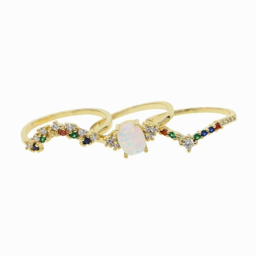copper thin 3pcs set ring line micro pave cz eternity rainbow cz women engagement ring egg shape fire opal ring 2