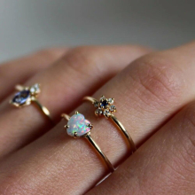 Heart Shaped Fire Opal Stone Ring For Women Lover Valentines Gift Minimal Delicate Heart Rings