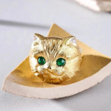 cat emerald open ring plated 18K retro texture party eye-catching 925 sterling silver jewelry