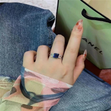 French retro geometric square sapphire open ring 925 sterling silver hypoallergenic commuting essential jewelry