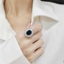 French high-end temperament ladies sapphire open ring sterling silver hypoallergenic jewelry wedding bridal