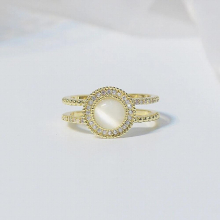 Delicate Opal Cat Eye Cymophane Zircon Double Finger Ring Flower Jewelry Accessories Bijoux Luxe Sparkling Ring for Women