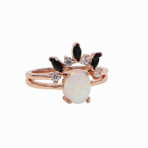wedding ring rose paved opal cz ring for lady party delicate dainty 2pc ring set 2