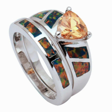 Hainon Vintage Rings For Womrn 2PCS Fire Opal Ring Set Ring Anniversary Party Gift Jewelry Accessories
