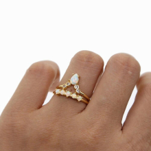 Shinning 2 Pcs Sets V Shaped Opal Rings Double Layers Adjustable Women Bijoux Jewelry Delicate Gift