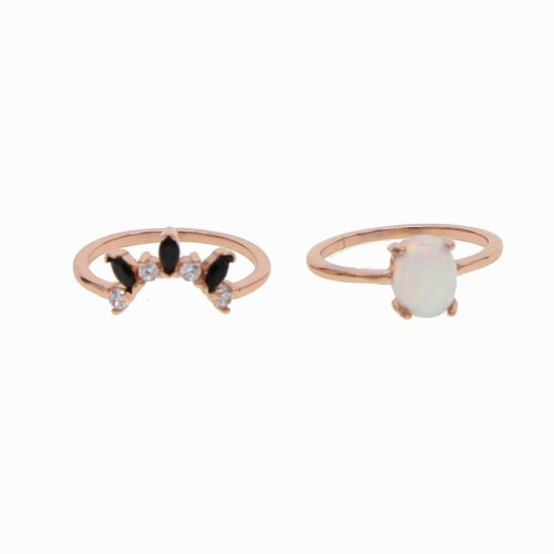 wedding ring rose paved opal cz ring for lady party delicate dainty 2pc ring set