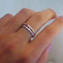 NICE women girl jewelry eternity cz opal band engagement minimal minimalist delicate rose ring