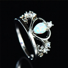 Boho Female Fire Opal Ring Unique Silver Crown Ring Vintage Wedding Band Promise Engagement Rings For Women