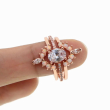 rose stacking jewelry ring set of 3 pcs prong setting bling CZ Opal women wedding engagement band rings