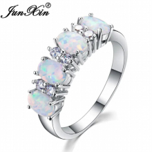 Vintage Silver Wedding Jewelry Oval Fire Opal Crystal Zircon Rings For Women Bague Femme