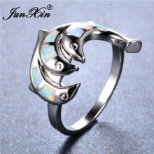 Lovely Fire Opal Dolphin Rings For Women Silver Animal Jewelry Engagement Bands Christmas