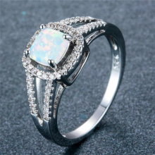 Female Male Fire Opal Finger Ring For Women Silver Hollow Square Stone Ring Wedding Jewelry