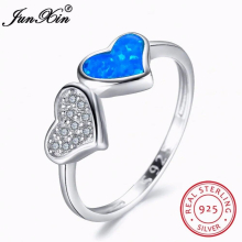 Romantic Female Opal Heart Ring Real Silver Jewelry Vintage Wedding Engagement Rings For Women