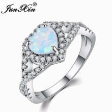 Women Fire Opal Heart Rings Silver Jewelry Promise Engagement Rings For Women