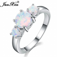High-Fashion Three Round CZ Fire Opal Rings for Lover Silver Female Engagement Jewelry