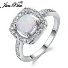 Female Marvelous Geometric CZ Fire Opal Ring Silver Birthstone Rings For Women Wedding