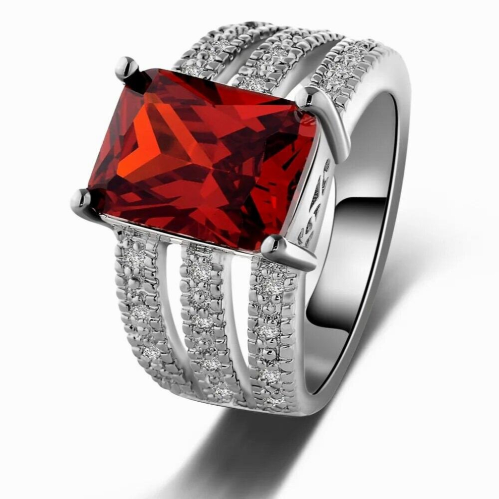 Rectangular three rows crystal rings