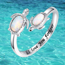 Lettering Rings for Women Animal Turtle Inlaid Opal Ring Girl Birthday Party Wedding Mother Gift Jewelry