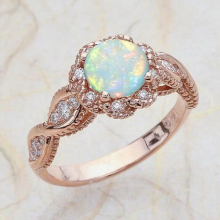Rose Plated Filled Round Simulated Opal Wedding Engagement Gift Ring Size 6-10