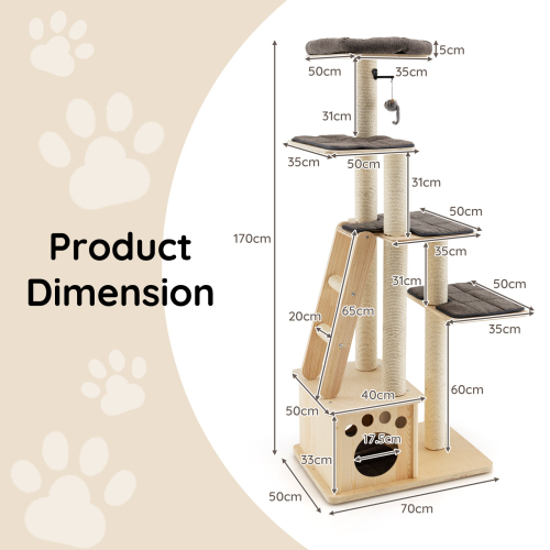 Costway Wooden Cat Tower Modern Cat Tree Multi-level Cat Play Condo Scratching Posts 1