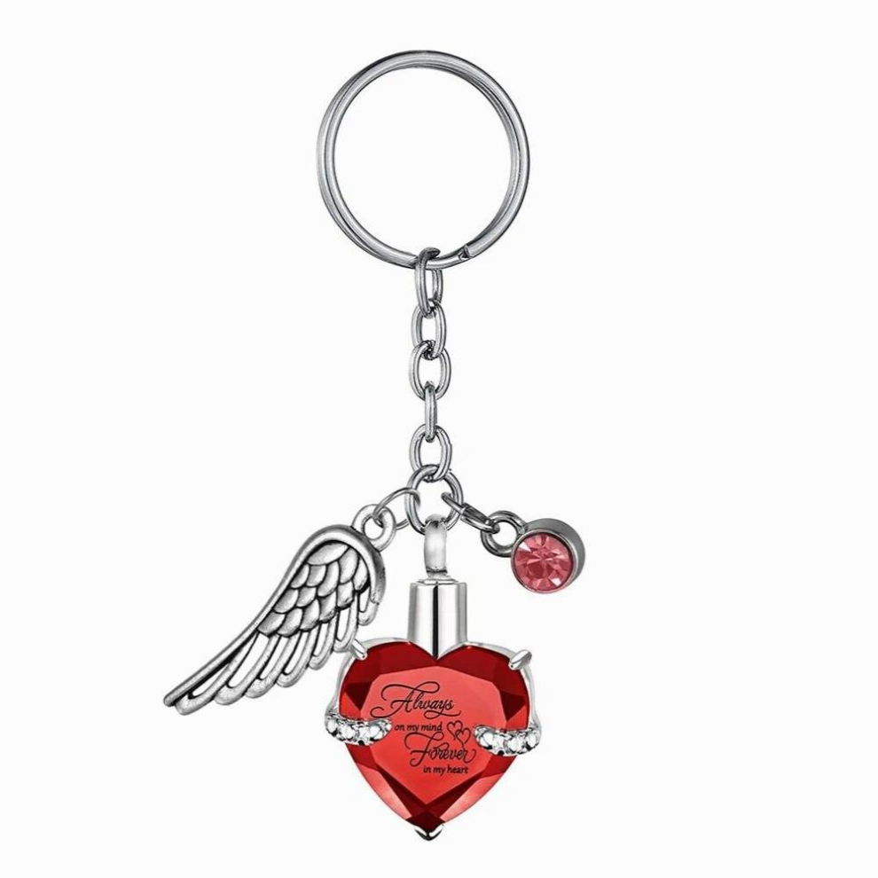 Angel wings ashes memorial pendant cremation jewelry birthday stone urn keychain stainless steel heart-shaped ash holder keepsak-image-OPC-PCVY6G7-NEW