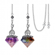KFT 2Pcs Chakra Pendulum Crystal Dowsing Pendulum Tree of Life Natural Amethyst Pyramid Crystal Divination Orgonite Meditation