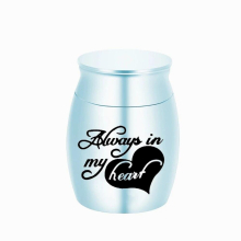 Mini aluminum alloy memorial urn always in my heart cremation ashes jar keepsake/light blue/light pink/cremation urn