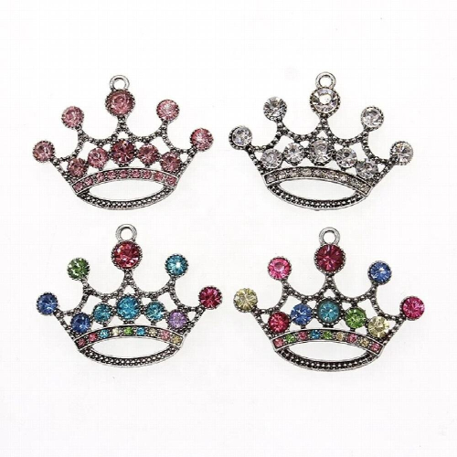 60mm Pink Rhinestone Crown Pendants 1