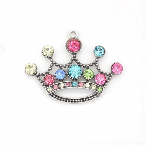 60mm Pink Rhinestone Crown Pendants