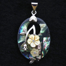 Newly oval natural abalone shell 30x44mm carved flower fit necklace diy Jewelry pendant B1118