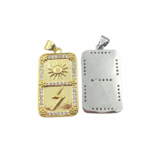 5pcs Silver Plated Square Sun Lightning Pendant Micro CZ Paved Punk Vintage Style Jewelry Making for Women Girls Necklace