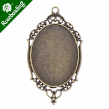 37x64mm Antique Bronze Plated Pendant trays,inner size 30x40mm,fit 30x40mm oval glass cabochon,depth 3mm,sold 20pcs/lot-C3497