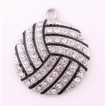 23mm*27mm 10pcs a rhodium plated zinc studded with sparkling crystal enamel 2D volleyball sports Pendants