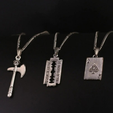 3 Piece Skull Ax Peaky Blinders Razor Ace Paper Mens Necklace Set