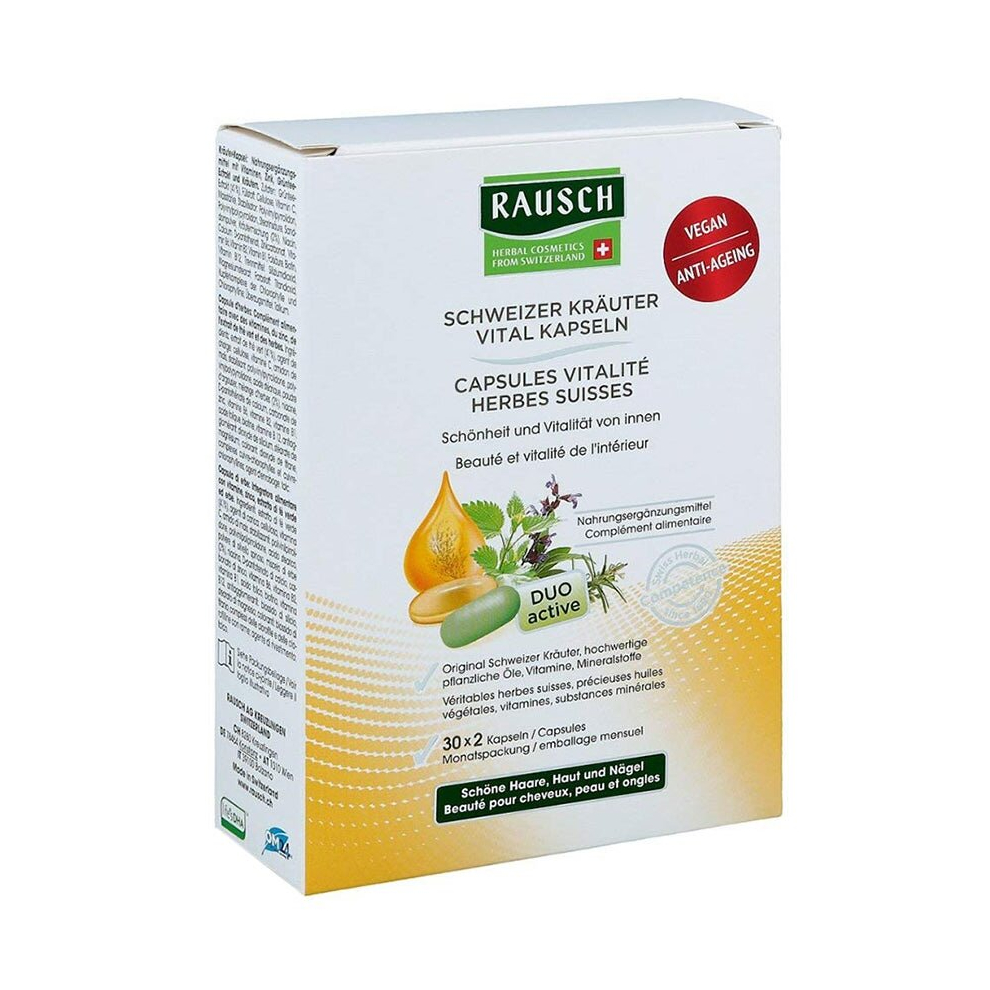 Rausch Swiss Herbal Vital Capsules For Strong Fuller Hair, Firm Skin, Healthy, Strong Nails, Dietary Supplement, 60 Capsule