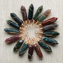 Natural agates gold-plate wire pillar shape pendants for jewelry making 24pcs/lot