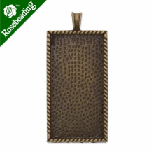 25x50mm Antique Bronze Plated Pendant tray,pendant bezel,outer size 29x62.5mm,fit 25x50mm rectangle cabocon,sold 20pcs/lot-C3552